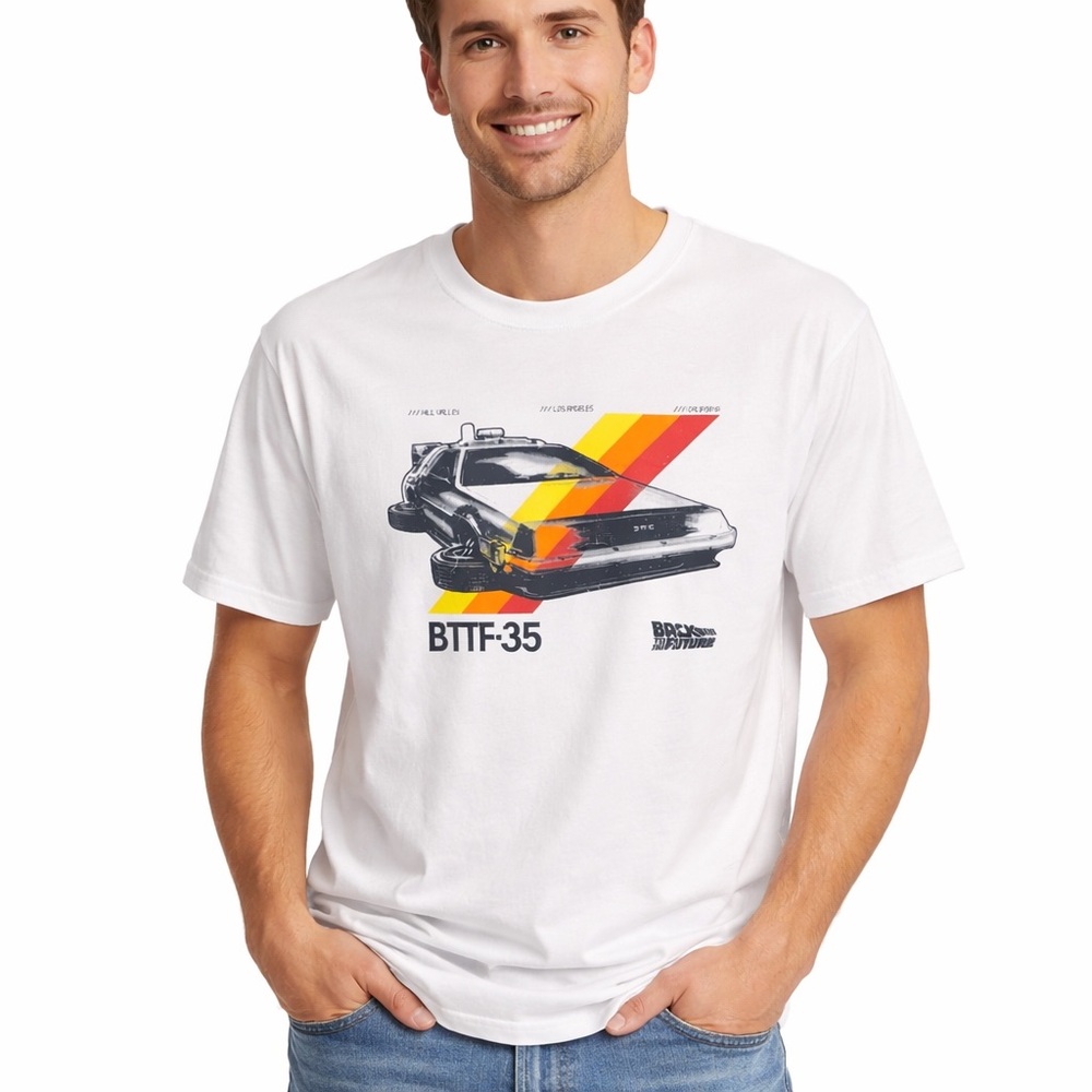 Back to the Future BTTF-35 DeLorean Graphic Tee White XL ARK